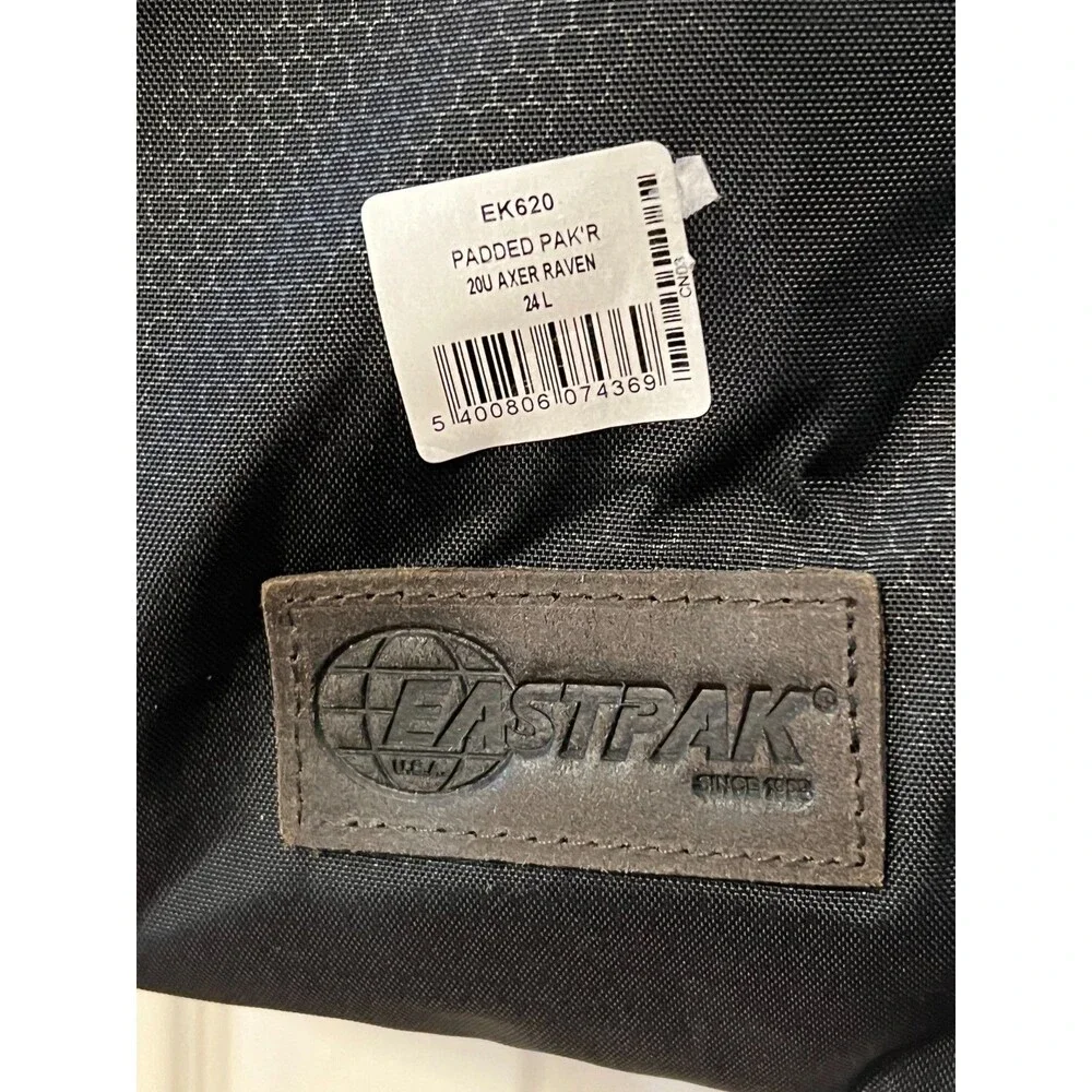 NWT Eastpak Backpack RAVEN AXER Black Cordura Canvas & Leather 24L Padded Pak'r